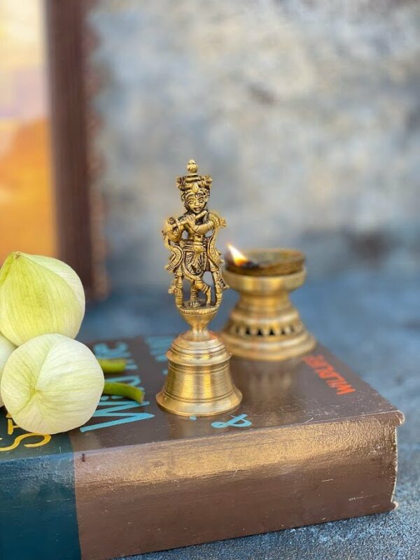 Athepoo-a brass antique gold god krishna bell