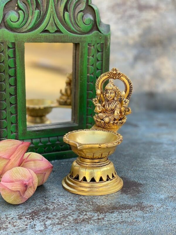 Athepoo-a brass antique gold god lakshmi diya