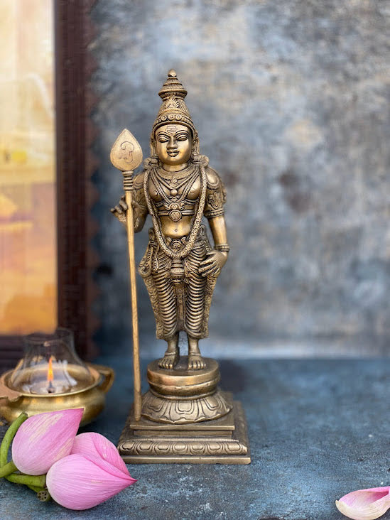 athepoo- a brass antique gold lord murugar statue