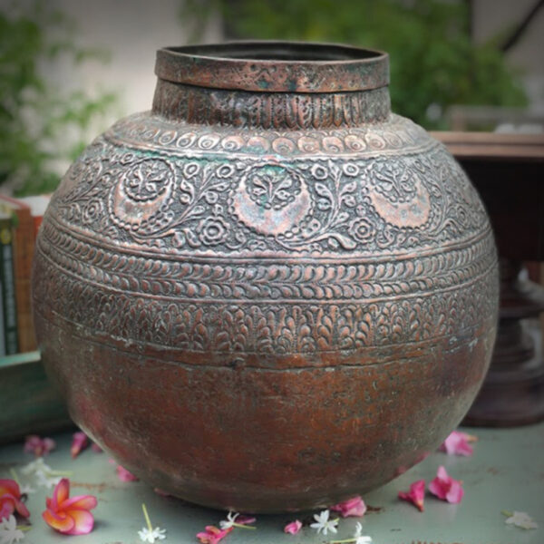 Brass pot with flower design- athepoo